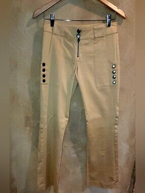 Chic BEBE Golden Pants Feature a Unique Button-detail & Zipper Design Y2K Size 2